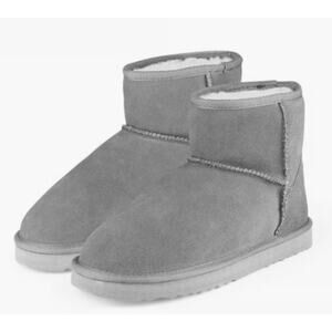 Nature Wind Suede Boots 7 NWT Gray Ankle Booties Waterproof Faux Fur